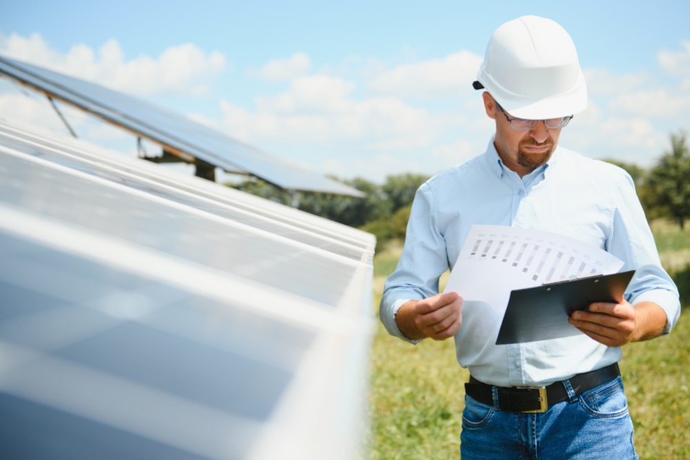 Nevada homeowner reviewing a solar panel installation agreement before signing.